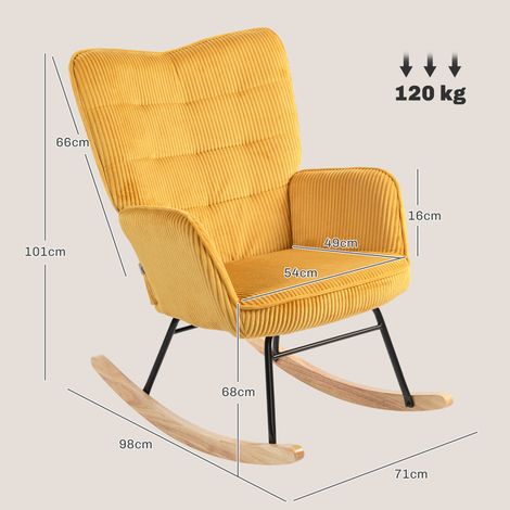 Fauteuil à bascule,fauteuil berçant avec aspect polaire berbère,accoudoir,fauteuil avec patins en bois,fauteuil inclinable pour le salon,chambre,jaune