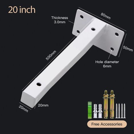 (Blanc 50 cm) 2 supports d'étagère murale en acier inoxydable, robustes, pour banc, table ou étagère. Quincaillerie pour meubles (1/5)