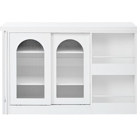 Table de bar moderne extensible avec rotation 360° et espace de rangement, blanc (1/5)