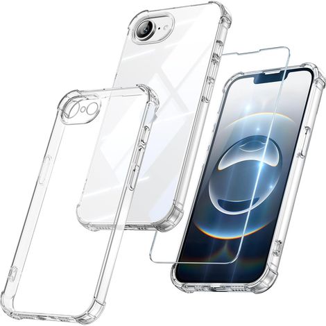 Custodia per iPhone 17e / 16e, Erbord antiurto, trasparente + vetro (1/5)