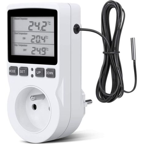 Prise thermostat avec minuterie numérique programmable, sonde de température, pour chauffage et radiateur (1/5)