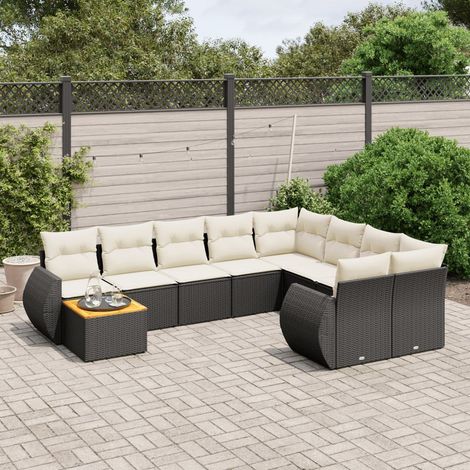 vidaXL Set Divani da Giardino 10pz con Cuscini in Polyrattan Nero (1/3)