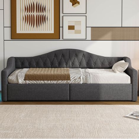 Bett Schlafbett Stauraum 90x200 gepolstert Grau OKMYHOME (1/5)