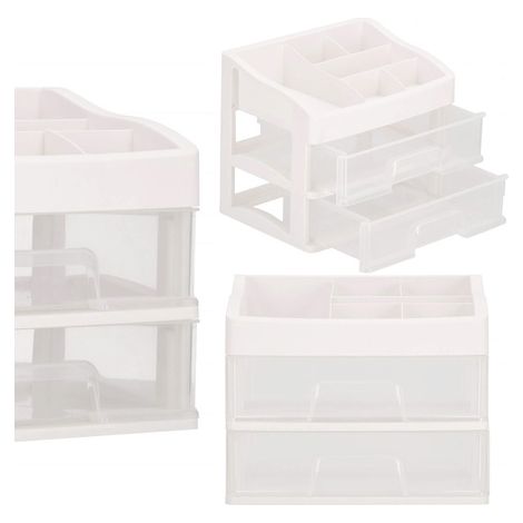 Schmuck- und Kosmetikbox 34x30x25cm, Organizer mit Fächern, milchig