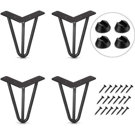 Set di 4 gambe per tavolo, 10 cm, gambe per mobili fai da te per tavolo da pranzo, tavolino da caffè, scrivania, nere + protezioni per le gambe e viti (1/4)