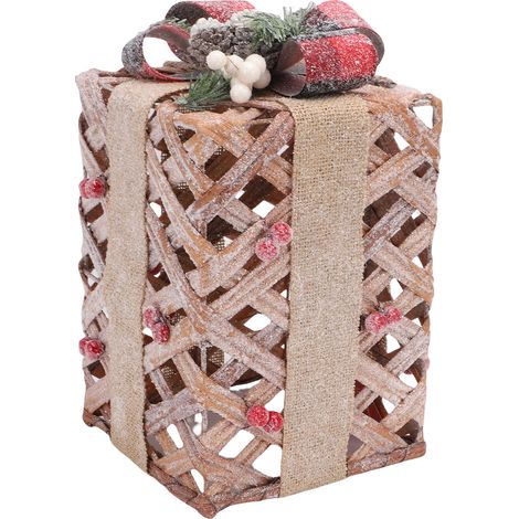 Decorazione natalizia a forma di scatola regalo da posizionare sotto l'albero con bacche, pigne e fiocco, ideale per feste al chiuso e all'aperto, decorazioni per il giardino, il prato e il portico. (1/5)