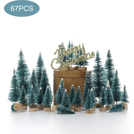 66 künstliche Mini-Weihnachtsbäume aus Glasstroh mit Schnee auf einem Holzsockel, perfekt für Tischdekorationen, Partys und Heimwerkerprojekte. (1/5)