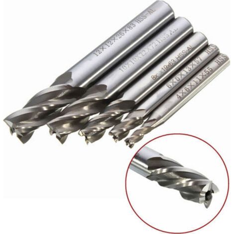 5 pcs 4/6/8/10/12 mm 4 Fl没te tige droite End Mill Cutter en acier rapide HSS Forets