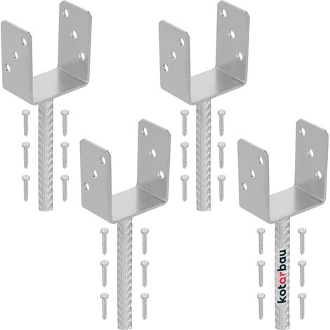 KOTARBAU® 4 pcs Support Poteau à Sceller - Acier Galvanisé - 91 mm - Argent - Pied de Poteau Bois - avec Ancrage Béton - Embase Robuste pour Clôture Jardin Terrasse (1/5)