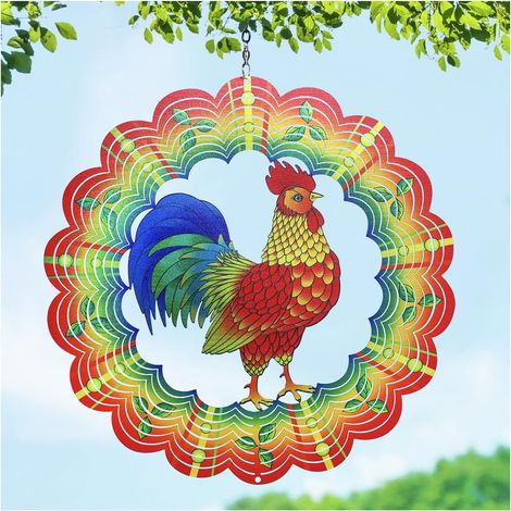 Moulin à Vent en Forme de Poulet, Cadeau pour Femme/Homme, 30,5 cm en Acier Inoxydable 3D à Suspendre, Sculpture cinétique pour intérieur/extérieur, Cour, décorations de Jardin