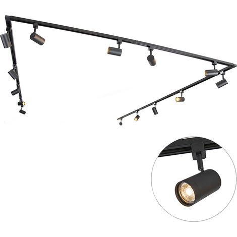 QAZQA Moderno Sistema de riel inteligente monofásico con 14 GU10 Wifi negros - Jeana Acero Alargada Adecuado para LED Max. 14 x 4.5 Watt (1/4)