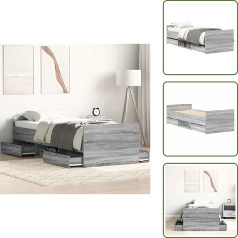 The Living Store Cadre de lit sans matelas sonoma gris 90x200 cm - Cadre De Lit - Lit Simple - Lit Adulte - Meuble Chambre - Rangement Sous Lit