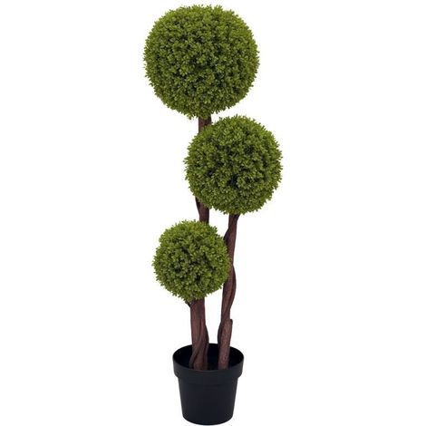 Buxus artificial verde y negro de acabado realista, planta decorativa resistente para uso exterior (1/5)