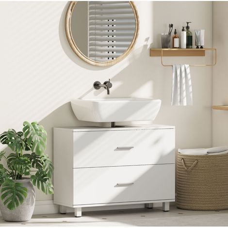 Mobile sottolavabo 2 cassetti, U 15 x 22 cm, 80 x 30 x 60 cm, bianco, OKWISH (1/5)
