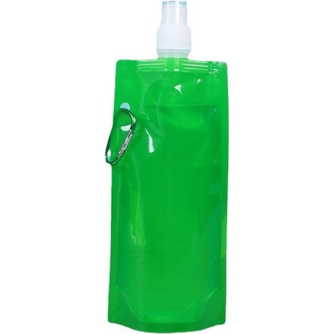 Set of 2 collapsible plastic water bottles, 460 ml, with screw caps, for water and sports, green (1/3)