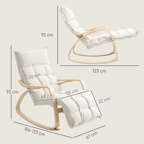 Fauteuil à bascule rembourré, fauteuil de relaxation avec accoudoirs et structure en acier, pour salon, chambre, blanc crème (1/5)