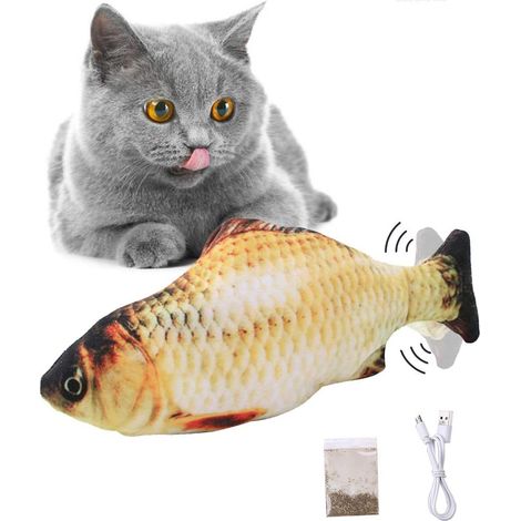 Jouet de pêche électrique pour chat, poisson dansant de simulation, chariot à herbe à chat électronique réaliste, jouet en peluche amusant et interactif pour chats (1/5)
