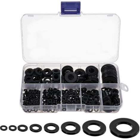 500 Pièces Rondelles Plates Nylon Noir, Rondelles Plates Isolation Rond Joint Spacer Joint Plomberie Assortiment Kit(M2/M2.5/M3/M4/M5/M6/M8/M10) (1/5)