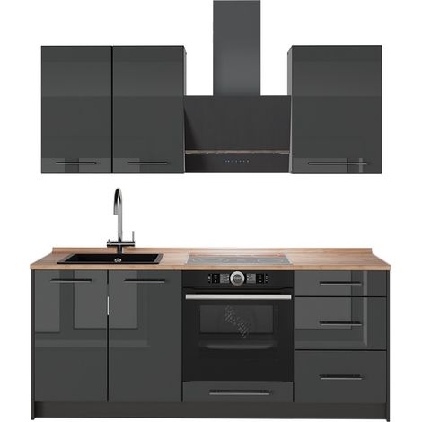 Cucina monoblocco Fame-Line, Antracite lucido/Antracite, 190 cm, PL Rovere, Vicco (1/5)