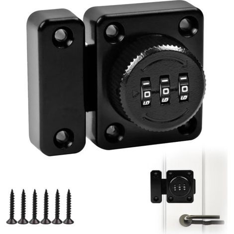 Noir Loquet Porte Sans Clé Serrure à Code à 3 Chiffres avec Vis de Fixation de Sécurité Serrure Porte Coulissante pour Placard d'Armoire (1/5)