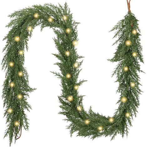 Guirlande de Noël réaliste 183 cm avec lumières, Guirlande Sapin Artificiel de pin pré-éclairée avec 20 LED, Couronne pour Cheminée,Porte, Mur, Escalier, Sapin (1/5)