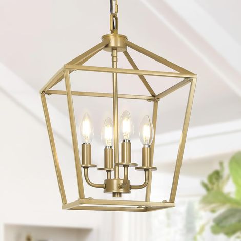 Lustres Lanterne Métal,Doré Lustre Industriel À E14 X 4 Chandeliers,lustre Cuisine Plafond De Ferme Réglable,Luminaire Suspendu D'îlot De Cuisine Rustique Pour Plafonnier Salon,Salle À Manger,Couloir (1/5)