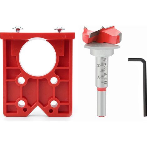 Guide rail adapter for woodworking, 35mm hinge hole opening tool, professional drilling jig for 35mm hinges, trim hole chart, red