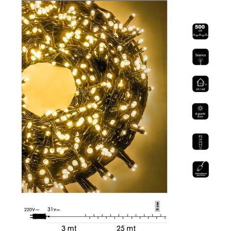 Catena di luci Natale 500 led serie luminosa natalizie per esterno interno albero feste cavo verde decorativa Calda