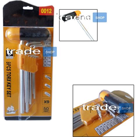 TrAdE Shop Traesio - Set Kit 9 Chiavi Esagonali Hex Lunghe Ad Elle Manico Mandrino Forato Da T1 T50 -