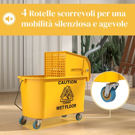Seau pro 20L jaune avec serpillière, essoreuse, roues et poignée, dimensions 45x26.5x70 cm, pour nettoyage intensif. (1/5)