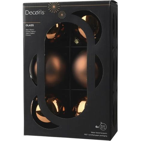 Caja de 6 bolas de Navidad de vidrio marrón espresso Ø8 cm (1/3)