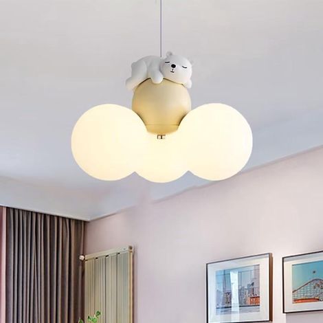 Suspension LED ours dormant style dessin animé, lustre plafond chambre enfant lumière décorative (1/5)