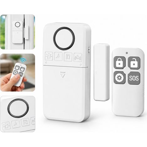 Alarme de porte magnétique sans fil 130 dB en ABS blanc, sirène puissante, télécommande d'armement, capteur compact, fixation rapide, idéale pour porte, fenêtre et camping-car (9 x 4,2 x 1,6 cm) (1/4)