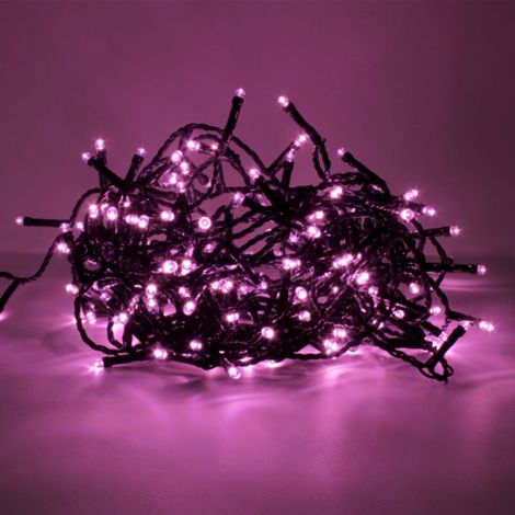 Chaine a' cordes Luccika Home se'rie 5 mt de 100 lumie'res de sapin de Noel a' led rose 31V cable vert avec 8 jeux de lumie're et me'moire IP44 pour une utilisation en inte'rieur et en exte'rieur Rosa