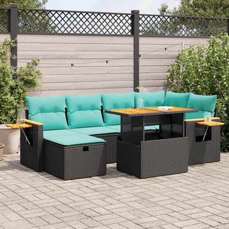 vidaXL Set Divani Giardino 7 pz con Cuscini Marrone Polyrattan Acacia (1/5)