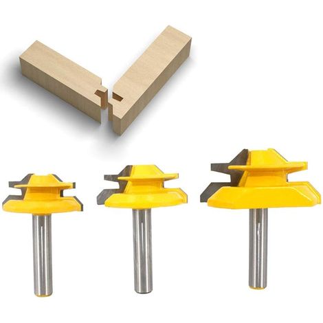 3Pcs 8mm tige 45 Degrés Lock Mitre Router Bit, Fraise à Bois, Fraise à Rainurer, Tenon Joint Cutter Pour Outil de Coupe du Bois Pour Machine de Gravure, Machine de Décogeupa (1/5)