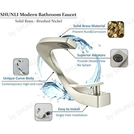 Robinet salle de bain nickel brossé – Mitigeur lavabo design élégant – Robinetterie monotrou – Laiton – Pour salle d'eau ou salle de bain (1/5)
