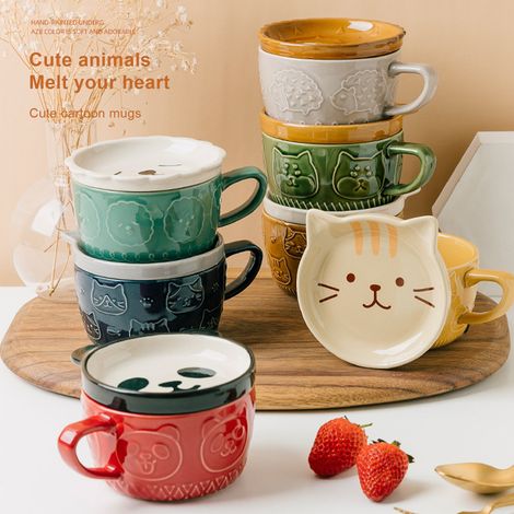 Tasse à café en céramique avec couvercle design cartoon (1/5)