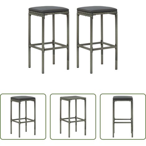 Chaise de bar - Tabourets de bar avec coussins lot de 2 gris résine tressée (1/5)