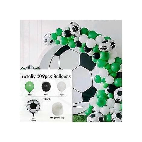 109-teilige Fußball-Party-Luftballongirlande, 10-Zoll-Luftballons aus grüner, schwarzer und weißer Mylarfolie, Deko-Zubehör für Jungengeburtstage mit Sportmotto