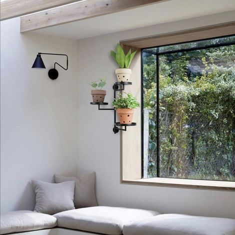 Support pour plantes d'intérieur mural, support pour plantes rotatif à 3 couches, support pour plantes en métal (1/5)