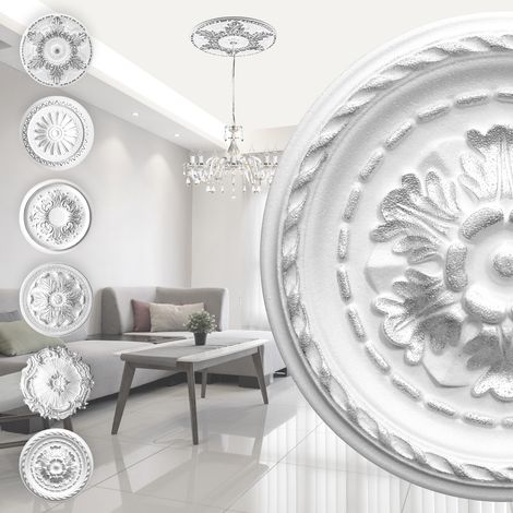 Rosace en polystyrène - décor intérieur, stuc plafond et mur EPS - argent: R-06 - Ø 30cm
