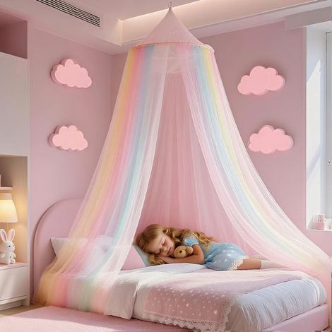 Longziming - Moustiquaire arc-en-ciel à une porte – Tente de lit moustiquaire dôme – Moustiquaire à mailles fines – Installation facile – Tissus légers et aérés – Convient à différentes tailles de lit (1/5)