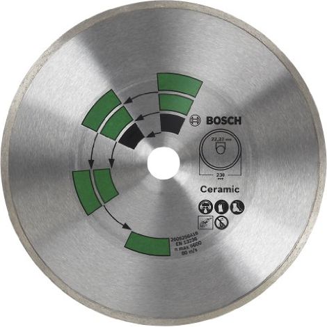 Bosch 2609256418 - Disco per troncare per molatrice, diamantato con cerchio continuo per lavori di piastrellatura, 230 mm (1/3)
