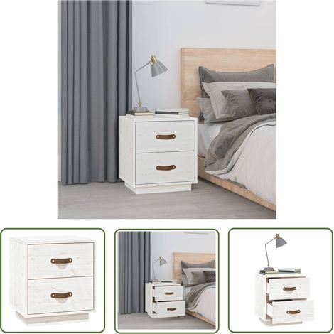 The Living Store Nachttisch Weiß 40x34x45 cm Massivholz Kiefer - Nachttisch - Massivholzmöbel - Kiefernholz - Weißes Möbelstück - Wohnzimmerdeko (1/5)