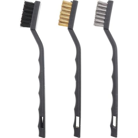 Set of 3 Metal Brushes, Mini Stainless Steel, Brass and Nylon Brush, Small Brushes for Cleaning Slag, Solder Dirt, Rust (1/5)