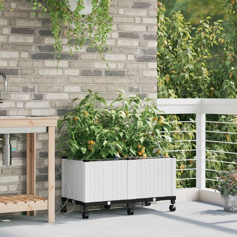 vidaXL Garten Blumenkübel mit Bewässerung und Rädern 2 Stk. Weiß PP (1/5)