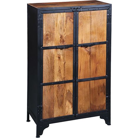 BOSQUE - Armoire 2 Portes en Bois de Récupération et Acier noir (1/4)
