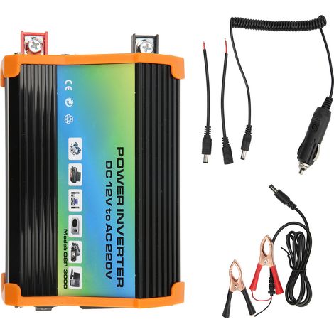 300W Modifizierter Wellen-Wechselrichter, ABS-Gehäuse, Dual-USB-Anschluss, DC12V auf AC110V, für Fahrzeuge und Autos, Außenbereich, Schwarz. (1/5)
