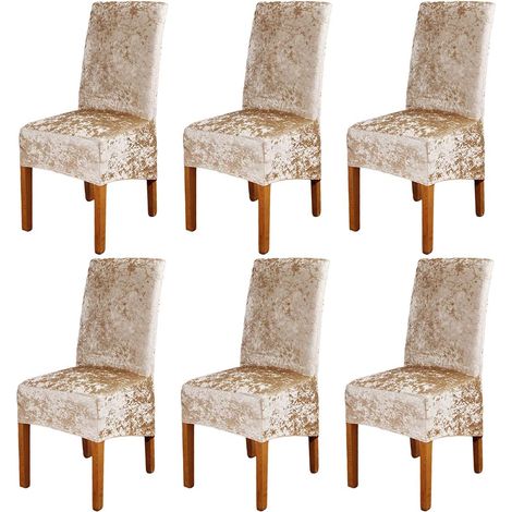 Set of 6 stretchable, modern, removable and washable dining chair covers, for banquets, kitchens, weddings, parties, and dining rooms (champagne) (1/5)